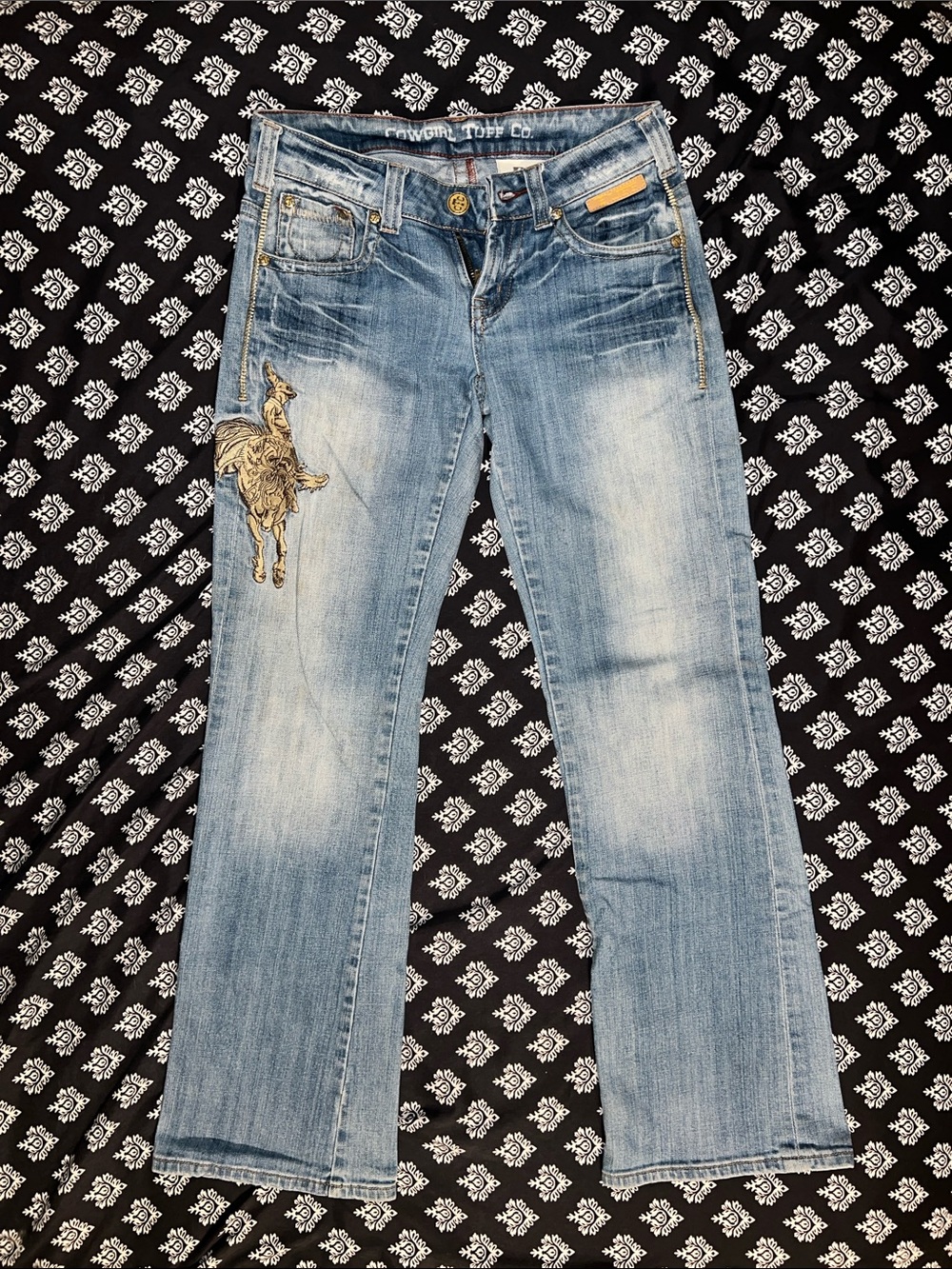 Cowgirl Tuff “Buck” Boot Cut Jeans with Embroidered Cowboy & Horse